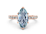 Rose gold Marquise Cut Aquamarine Solitaire Ring with Round  Pavé Band and Four-Prong Setting_44