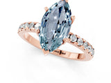 Rose gold Marquise Cut Aquamarine Solitaire Ring with Round  Pavé Band and Four-Prong Setting_45