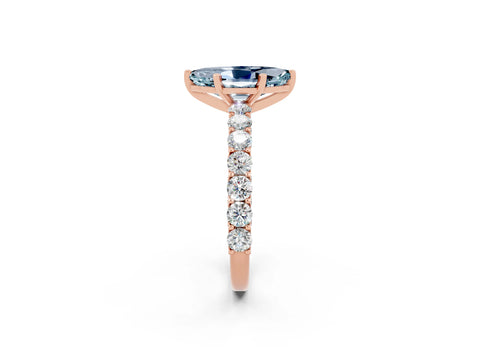 Rose gold Marquise Cut Aquamarine Solitaire Ring with Shared Prong Pavé Band and Four-Prong Setting_2