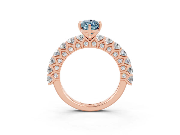 Rose gold Marquise Cut Aquamarine Solitaire Ring with Shared Prong Pavé Band and Four-Prong Setting