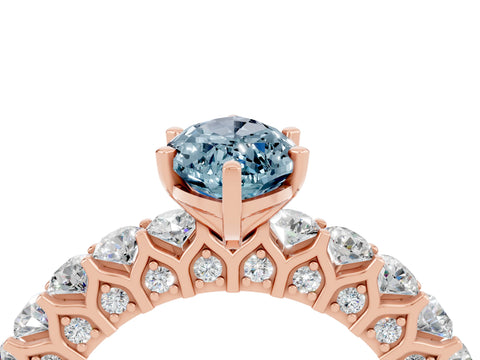 Rose gold Marquise Cut Aquamarine Solitaire Ring with Shared Prong Pavé Band and Four-Prong Setting_4