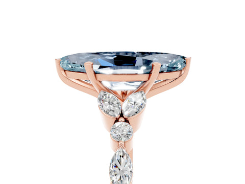 Rose gold Marquise Cut Aquamarine Solitaire Ring with Side Stones and Four-Prong Setting_17