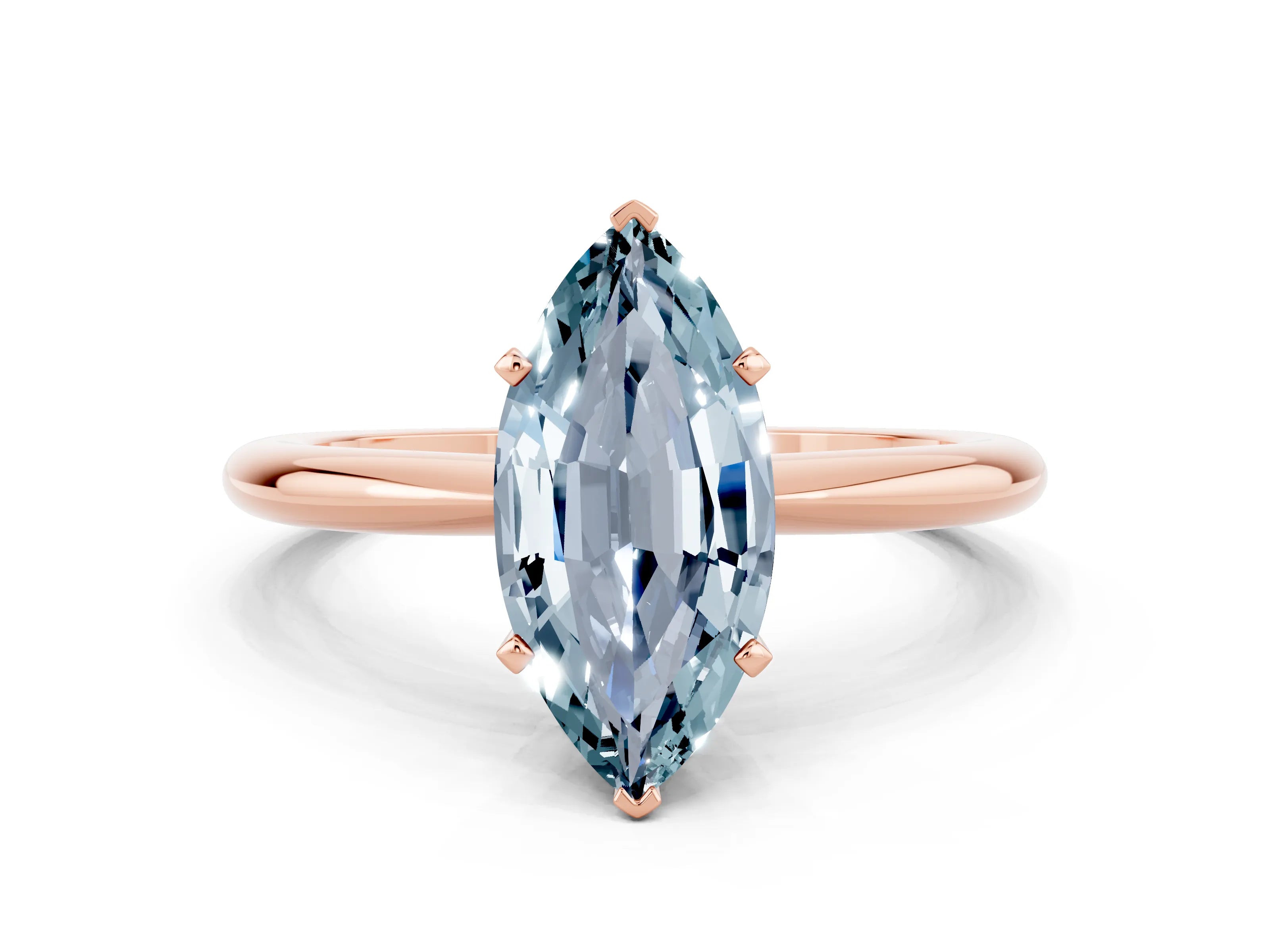 Rose gold Marquise Cut Aquamarine Solitaire Ring with Six-Prong Setting and Classic Band