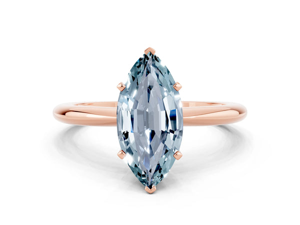 Rose gold Marquise Cut Aquamarine Solitaire Ring with Six-Prong Setting and Classic Band