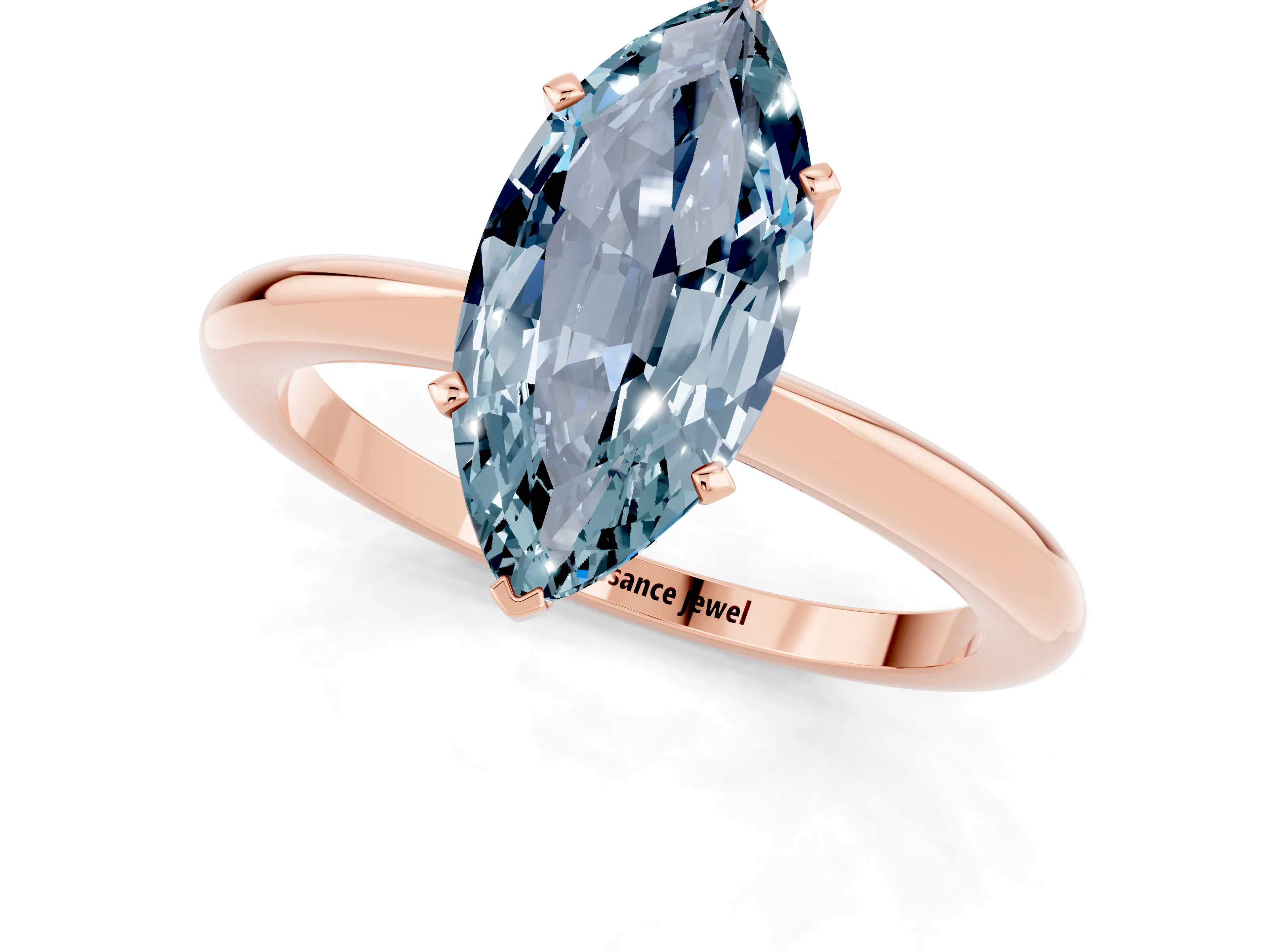 Rose gold Marquise Cut Aquamarine Solitaire Ring with Six-Prong Setting and Classic Band_1