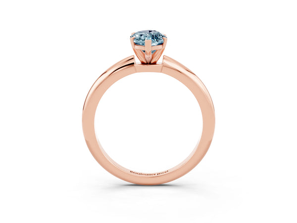 Rose gold Marquise Cut Aquamarine Solitaire Ring with Six-Prong Setting and Classic Band