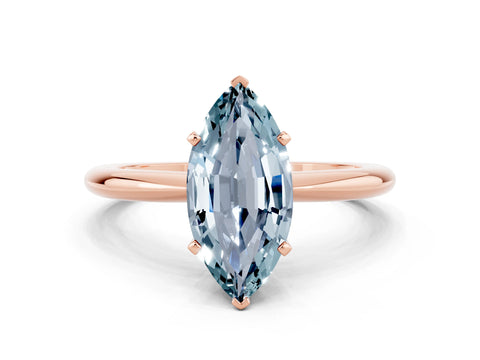 Rose gold Marquise Cut Aquamarine Solitaire Ring with Six-Prong Setting and Classic Band