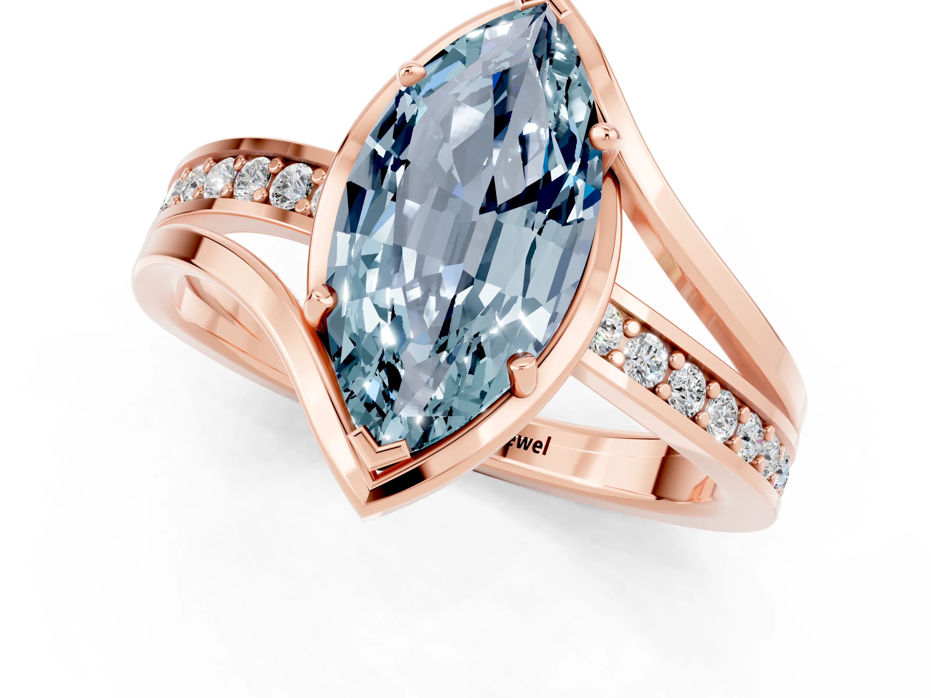 Rose gold Marquise Cut Aquamarine Solitaire Ring with Split Shank and Prong Setting_1