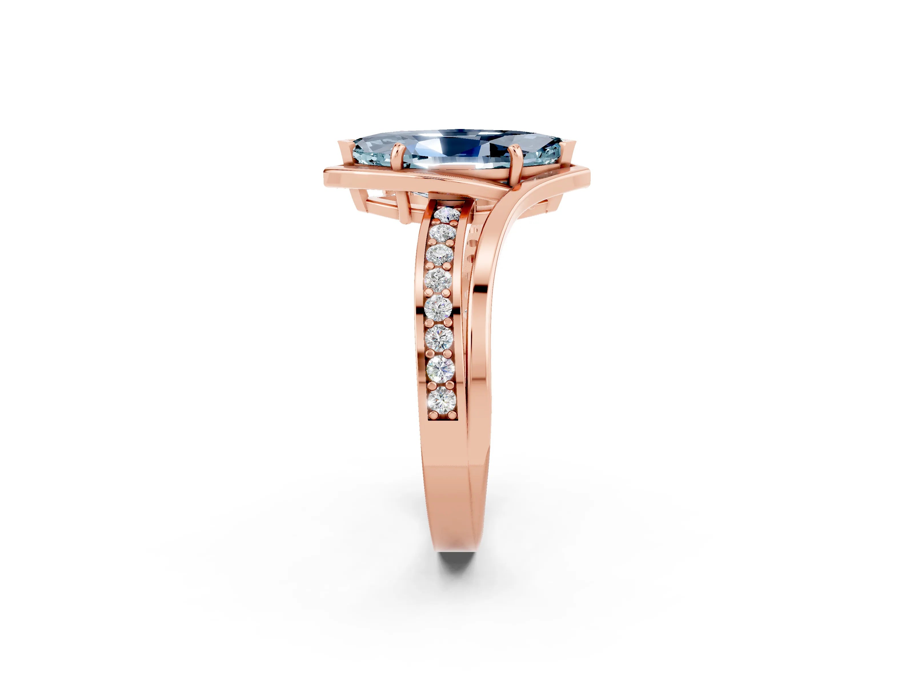 Rose gold Marquise Cut Aquamarine Solitaire Ring with Split Shank and Prong Setting_2