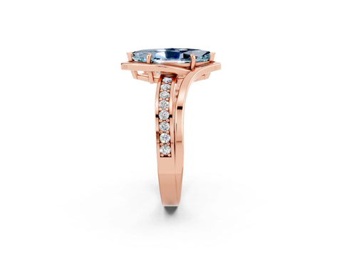 Rose gold Marquise Cut Aquamarine Solitaire Ring with Split Shank and Prong Setting_2