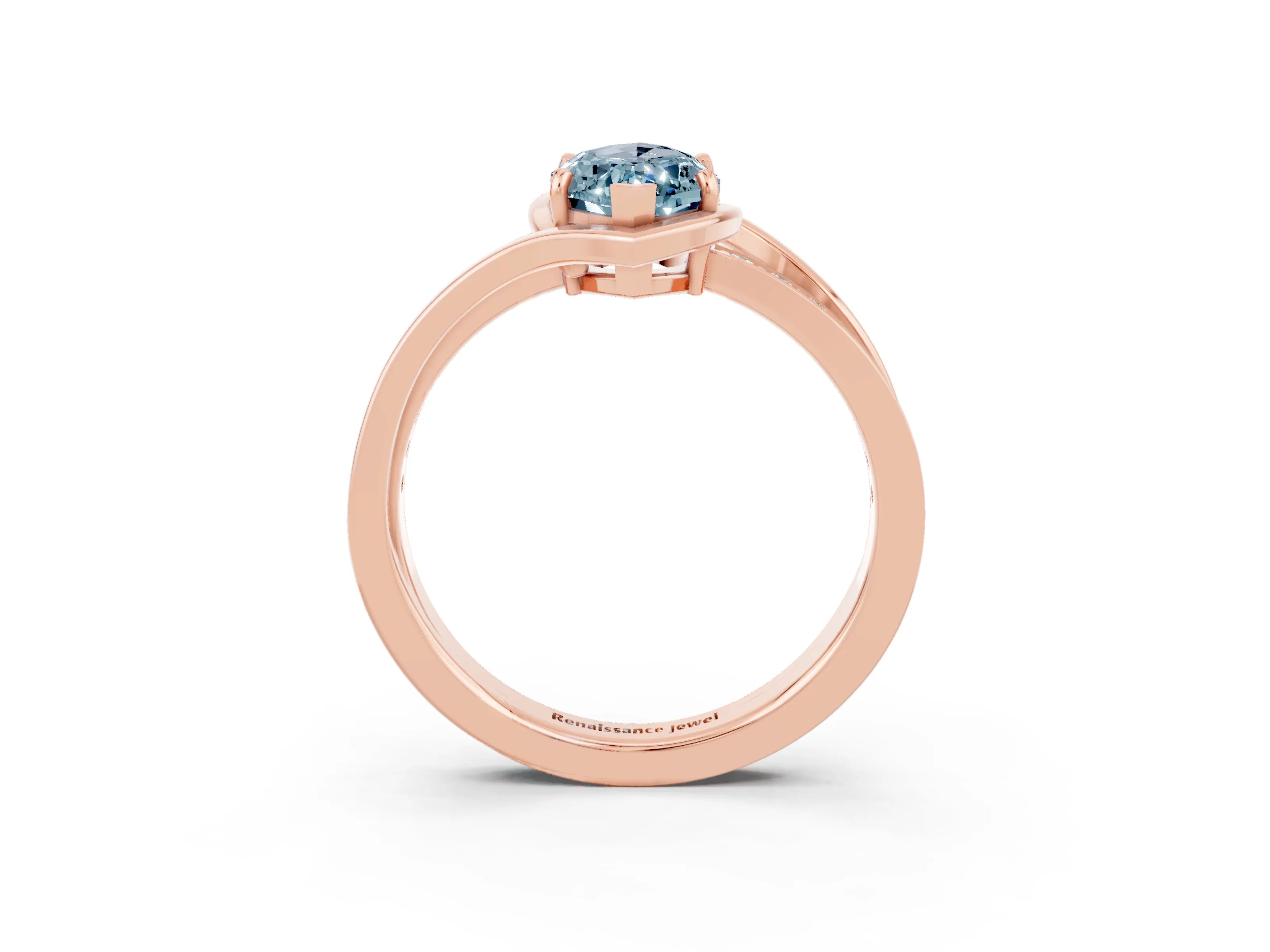 Rose gold Marquise Cut Aquamarine Solitaire Ring with Split Shank and Prong Setting_3