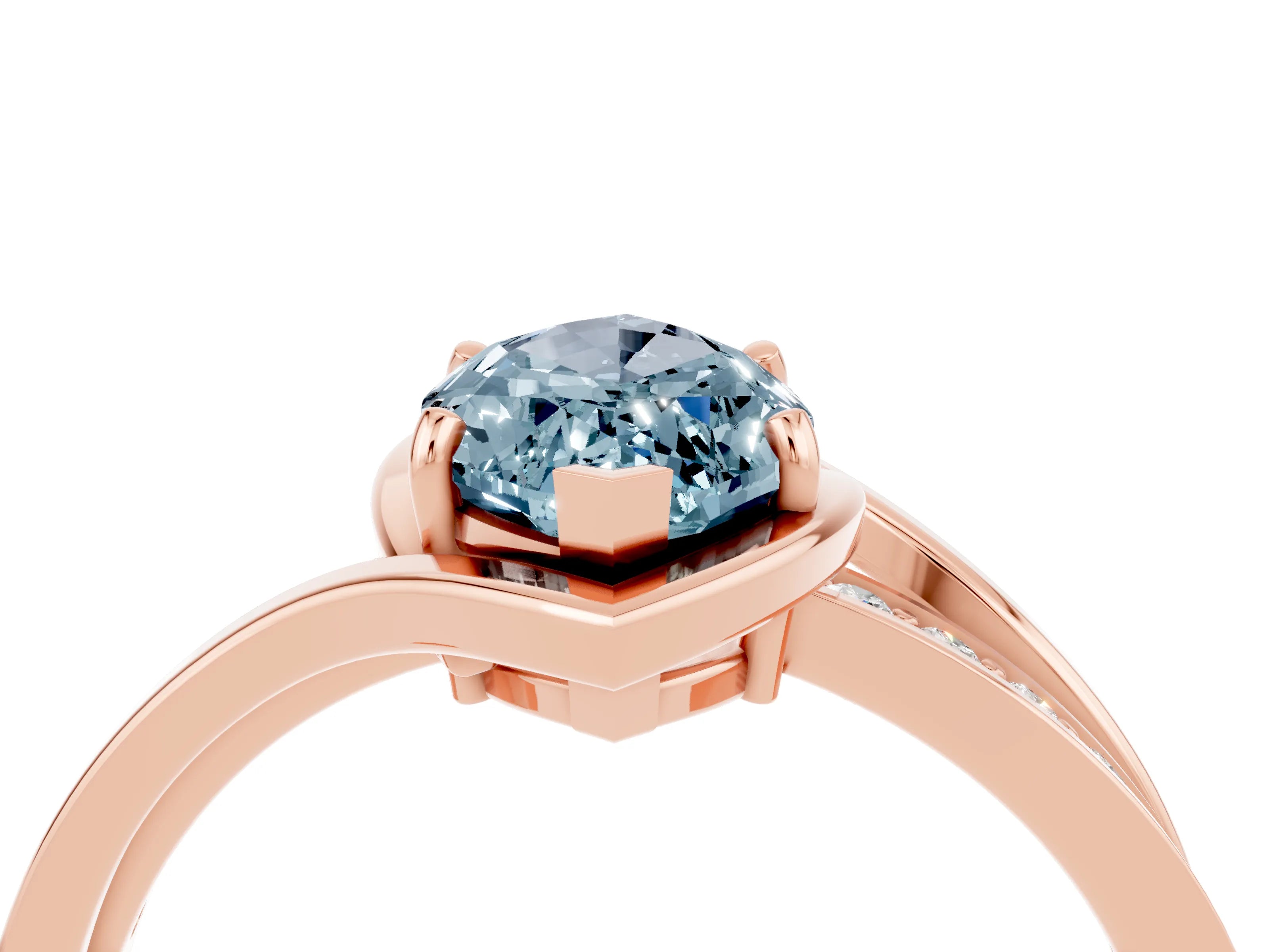 Rose gold Marquise Cut Aquamarine Solitaire Ring with Split Shank and Prong Setting_4