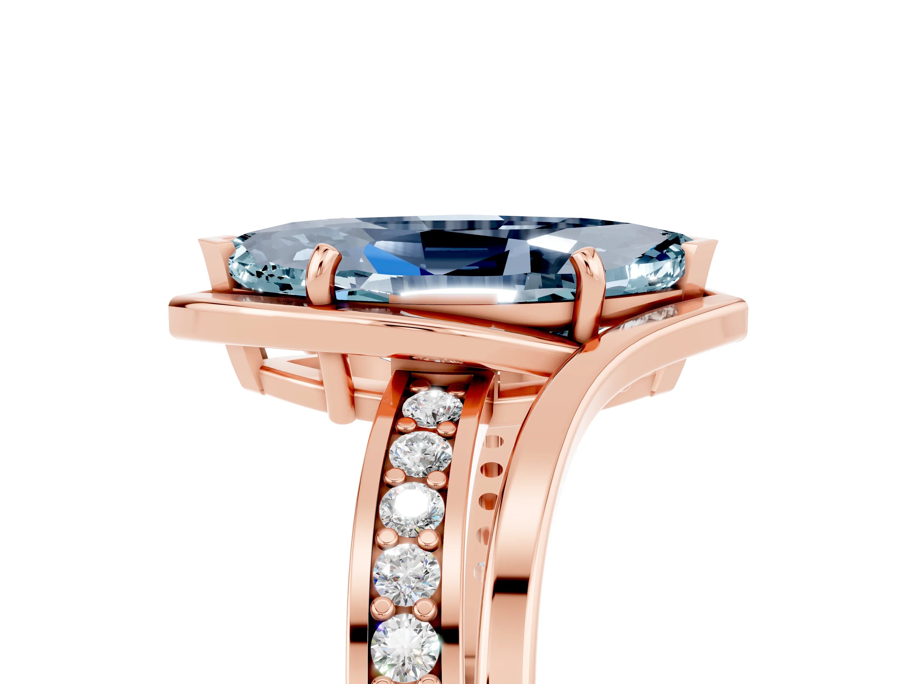 Rose gold Marquise Cut Aquamarine Solitaire Ring with Split Shank and Prong Setting_5
