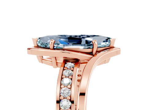 Rose gold Marquise Cut Aquamarine Solitaire Ring with Split Shank and Prong Setting_5