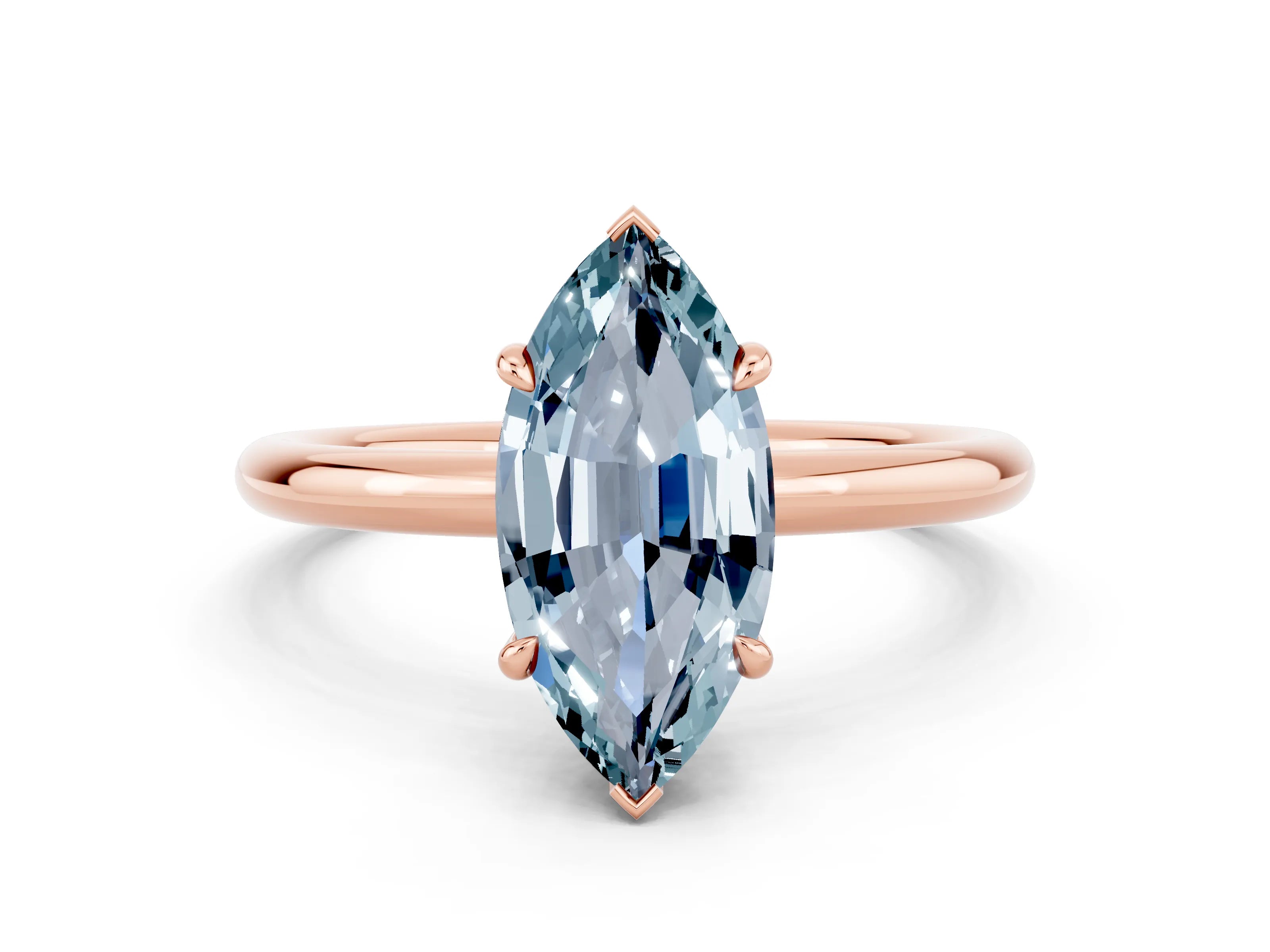 Rose gold Marquise Cut Aquamarine Solitaire Ring with Thin Band and Four-Prong Setting_12