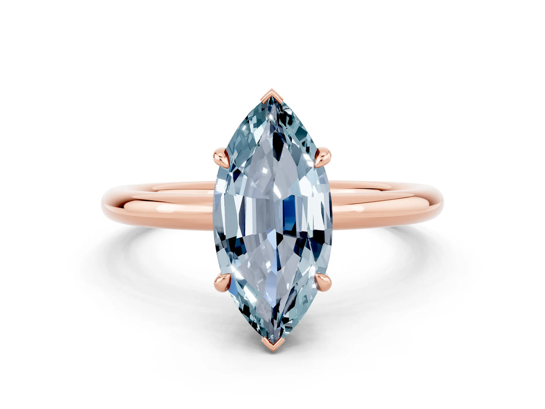 Rose gold Marquise Cut Aquamarine Solitaire Ring with Thin Band and Four-Prong Setting_12