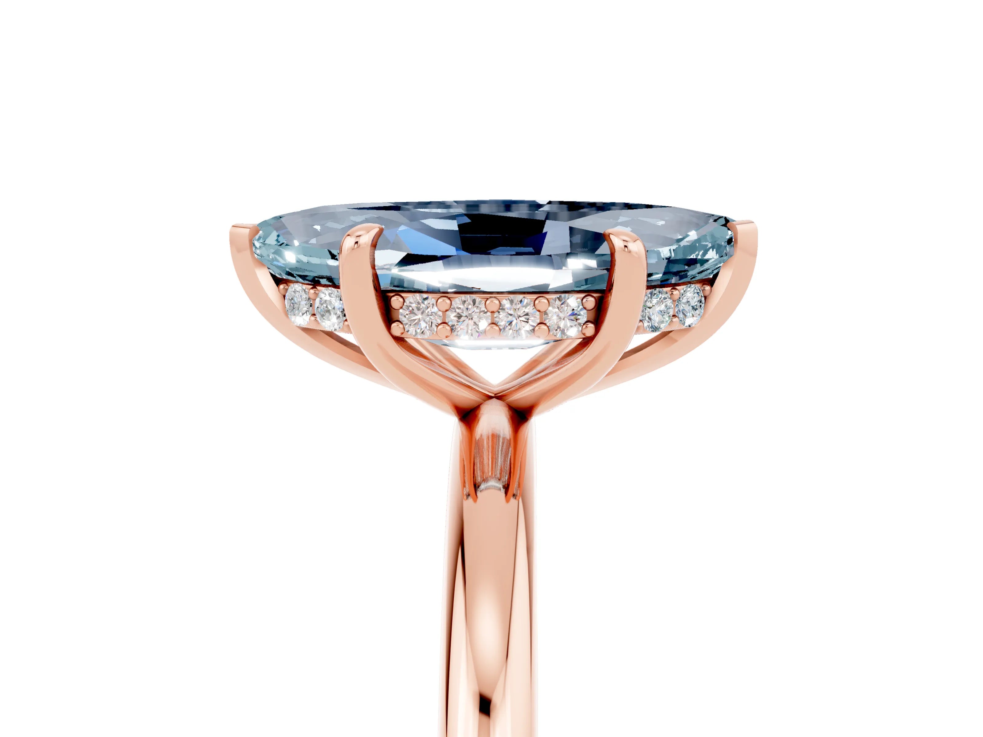 Rose gold Marquise Cut Aquamarine Solitaire Ring with Thin Band and Four-Prong Setting_17
