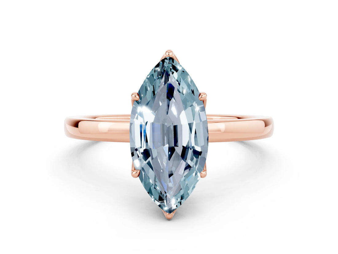 Rose gold Marquise Cut Aquamarine Solitaire Ring with Thin Band and Prong Setting_12