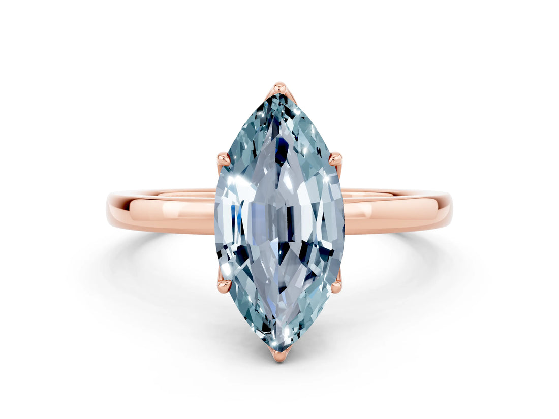 Rose gold Marquise Cut Aquamarine Solitaire Ring with Thin Band and Prong Setting_24