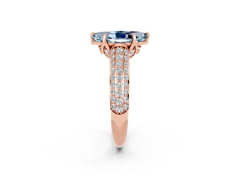 Rose gold Marquise Cut Aquamarine Solitaire Ring with Three-Row Pavé Band and Four-Prong Setting_14