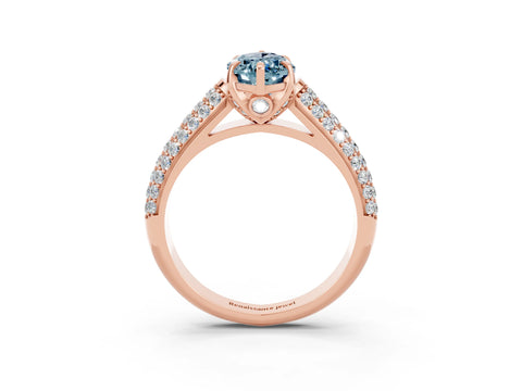 Rose gold Marquise Cut Aquamarine Solitaire Ring with Three-Row Pavé Band and Four-Prong Setting_15
