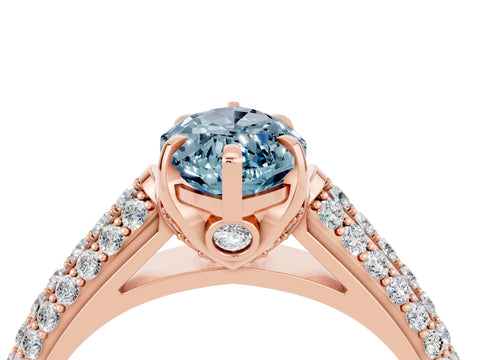 Rose gold Marquise Cut Aquamarine Solitaire Ring with Three-Row Pavé Band and Four-Prong Setting_16