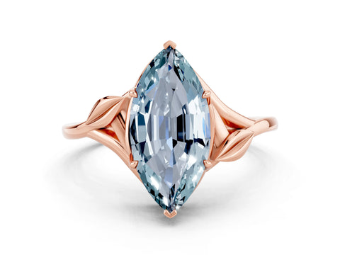 Rose gold Marquise Cut Aquamarine Solitaire Ring with Twist Band and Four-Prong Setting_24