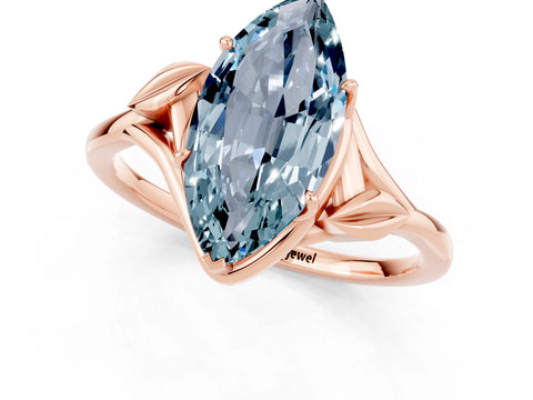 Rose gold Marquise Cut Aquamarine Solitaire Ring with Twist Band and Four-Prong Setting_25