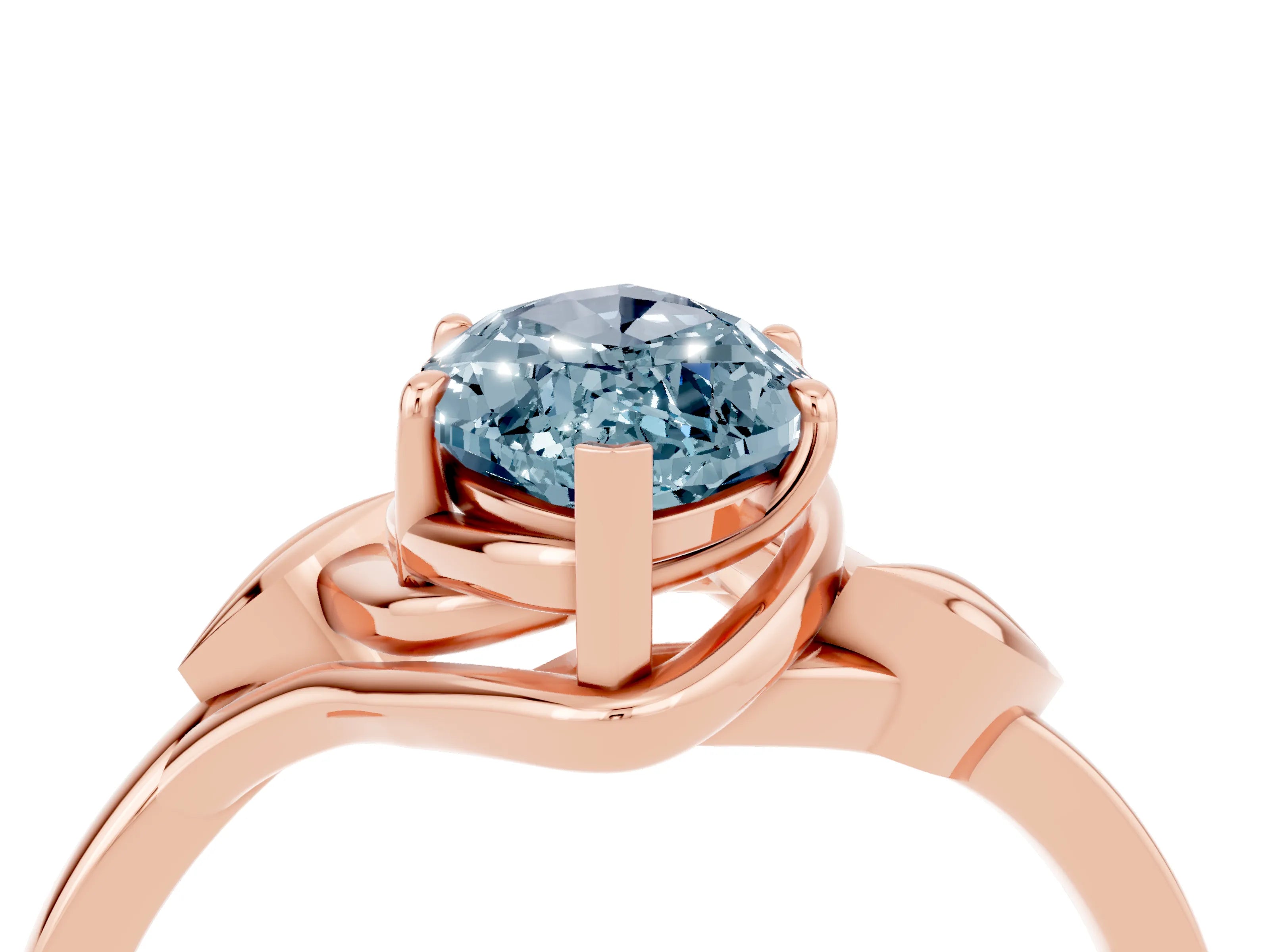 Rose gold Marquise Cut Aquamarine Solitaire Ring with Twist Band and Four-Prong Setting_28