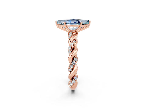 Rose gold Marquise Cut Aquamarine Solitaire Ring with Twisted Band and Pavé Accents_2
