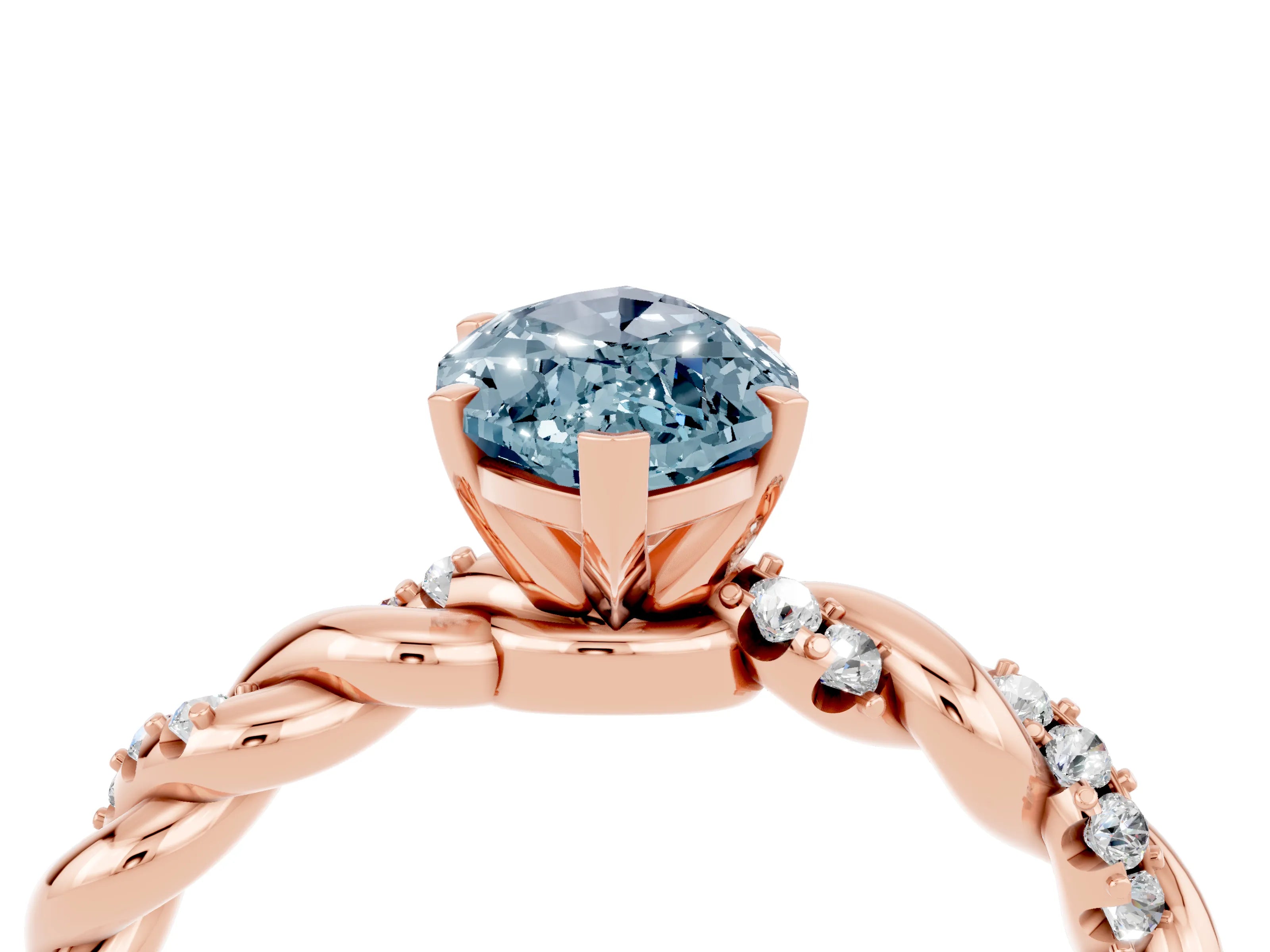Rose gold Marquise Cut Aquamarine Solitaire Ring with Twisted Band and Pavé Accents_4