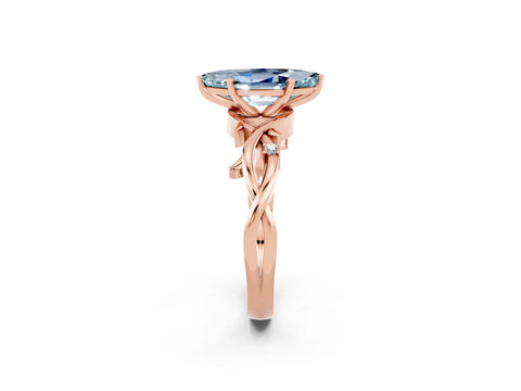 Rose gold Marquise Cut Aquamarine Solitaire Ring with Twisted Band and Prong Setting_2