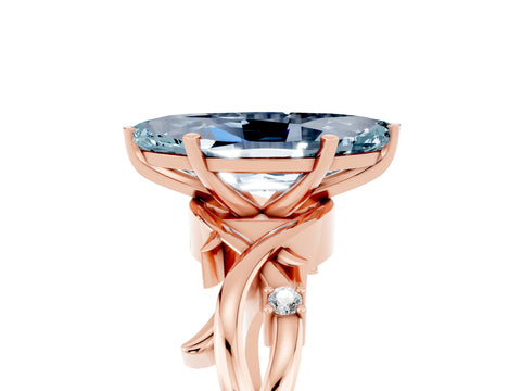 Rose gold Marquise Cut Aquamarine Solitaire Ring with Twisted Band and Prong Setting_5