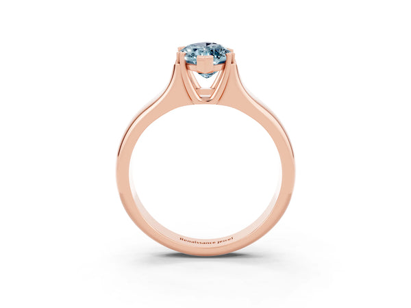 Rose gold Marquise Cut Aquamarine Solitaire Ring with Wide Band and Prong Setting