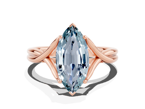 Rose gold Marquise Cut Aquamarine Solitaire Twist Band Prong Setting Ring