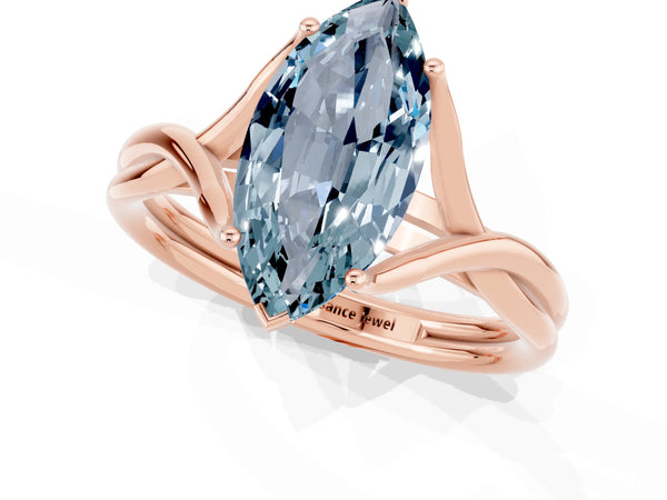 Rose gold Marquise Cut Aquamarine Solitaire Twist Band Prong Setting Ring