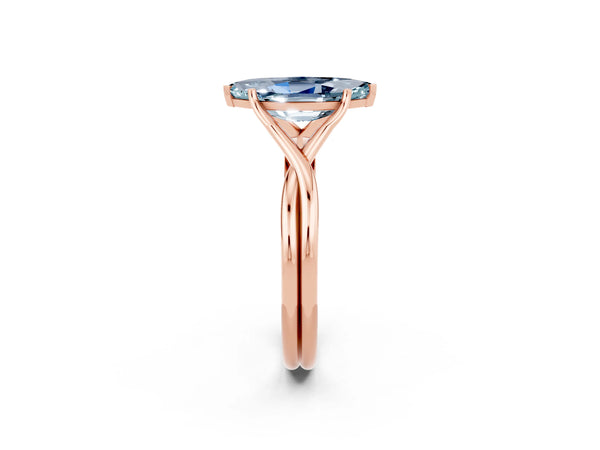 Rose gold Marquise Cut Aquamarine Solitaire Twist Band Prong Setting Ring