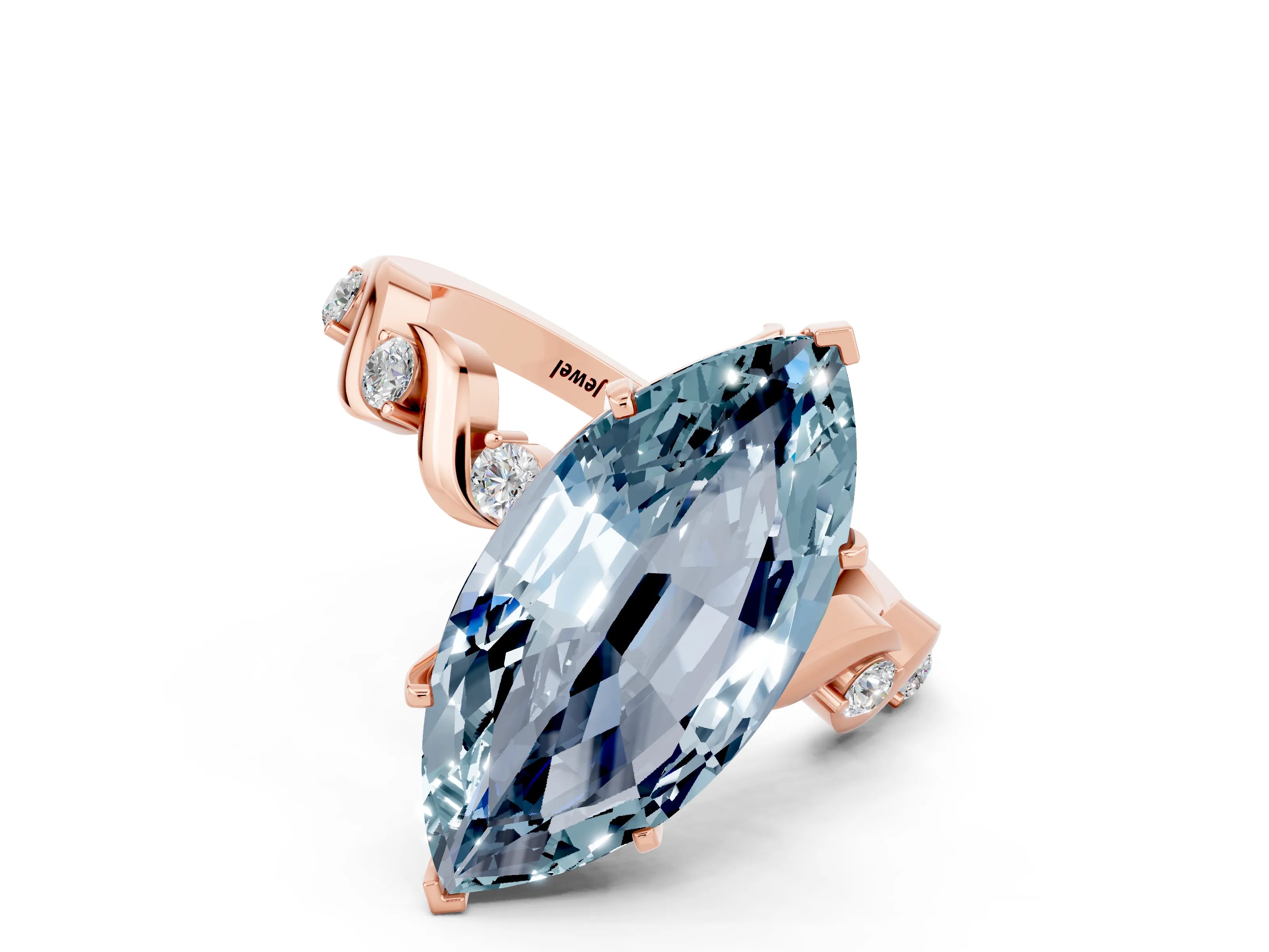 Rose gold Marquise Cut Aquamarine Solitaire Twisted Band with Round  Accents and Prong Setting_12