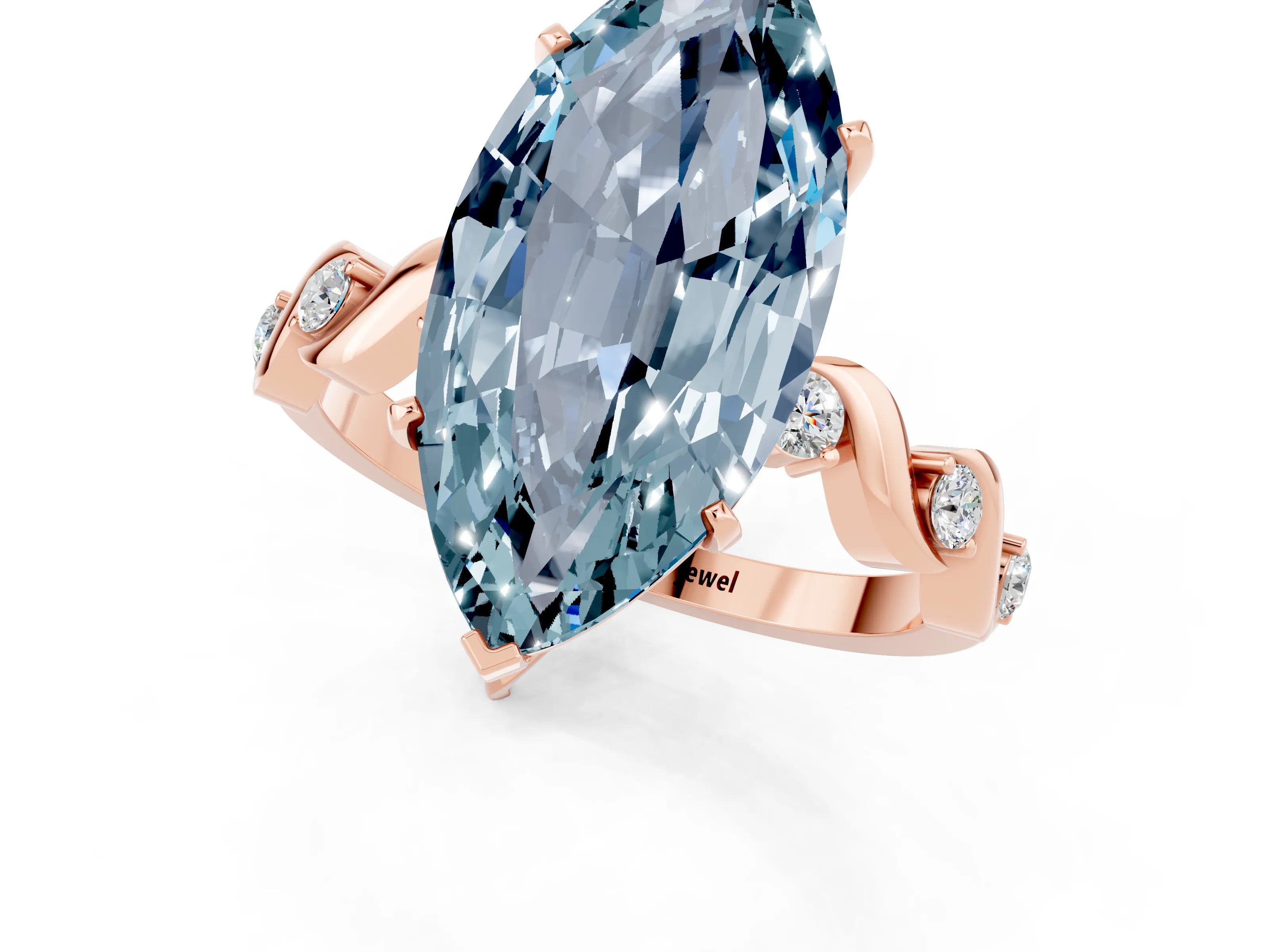 Rose gold Marquise Cut Aquamarine Solitaire Twisted Band with Round  Accents and Prong Setting_13