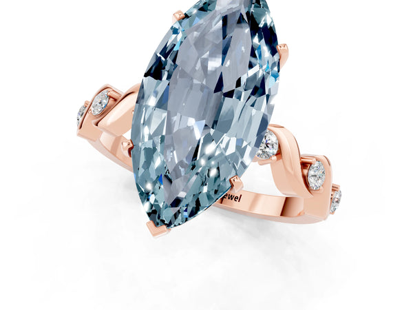 Rose gold Marquise Cut Aquamarine Solitaire Twisted Band with Round  Accents and Prong Setting