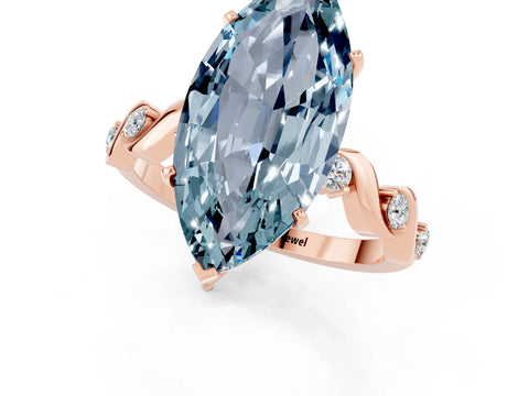 Rose gold Marquise Cut Aquamarine Solitaire Twisted Band with Round  Accents and Prong Setting_13