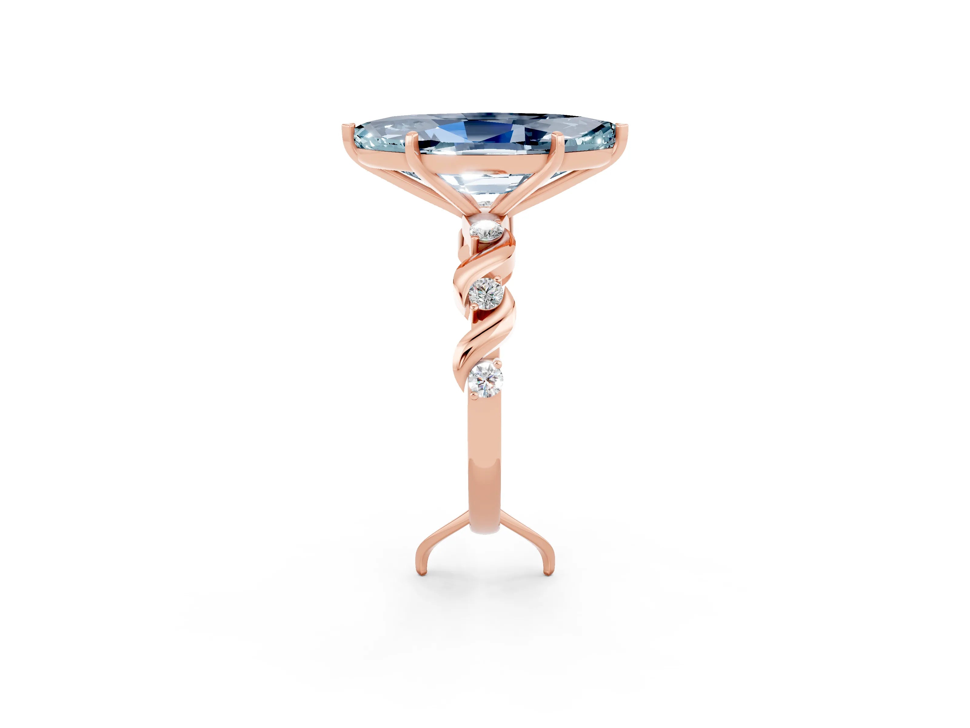 Rose gold Marquise Cut Aquamarine Solitaire Twisted Band with Round  Accents and Prong Setting_14