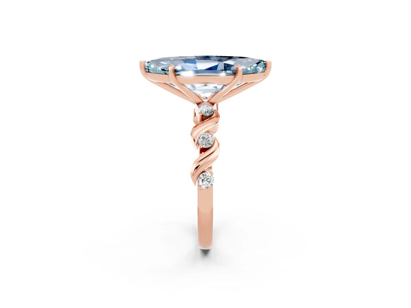 Rose gold Marquise Cut Aquamarine Solitaire Twisted Band with Round  Accents and Prong Setting
