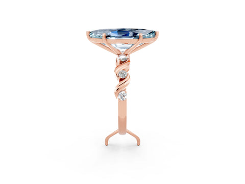 Rose gold Marquise Cut Aquamarine Solitaire Twisted Band with Round  Accents and Prong Setting_14