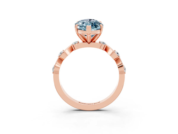 Rose gold Marquise Cut Aquamarine Solitaire Twisted Band with Round  Accents and Prong Setting