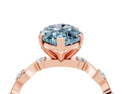 Rose gold Marquise Cut Aquamarine Solitaire Twisted Band with Round  Accents and Prong Setting_16