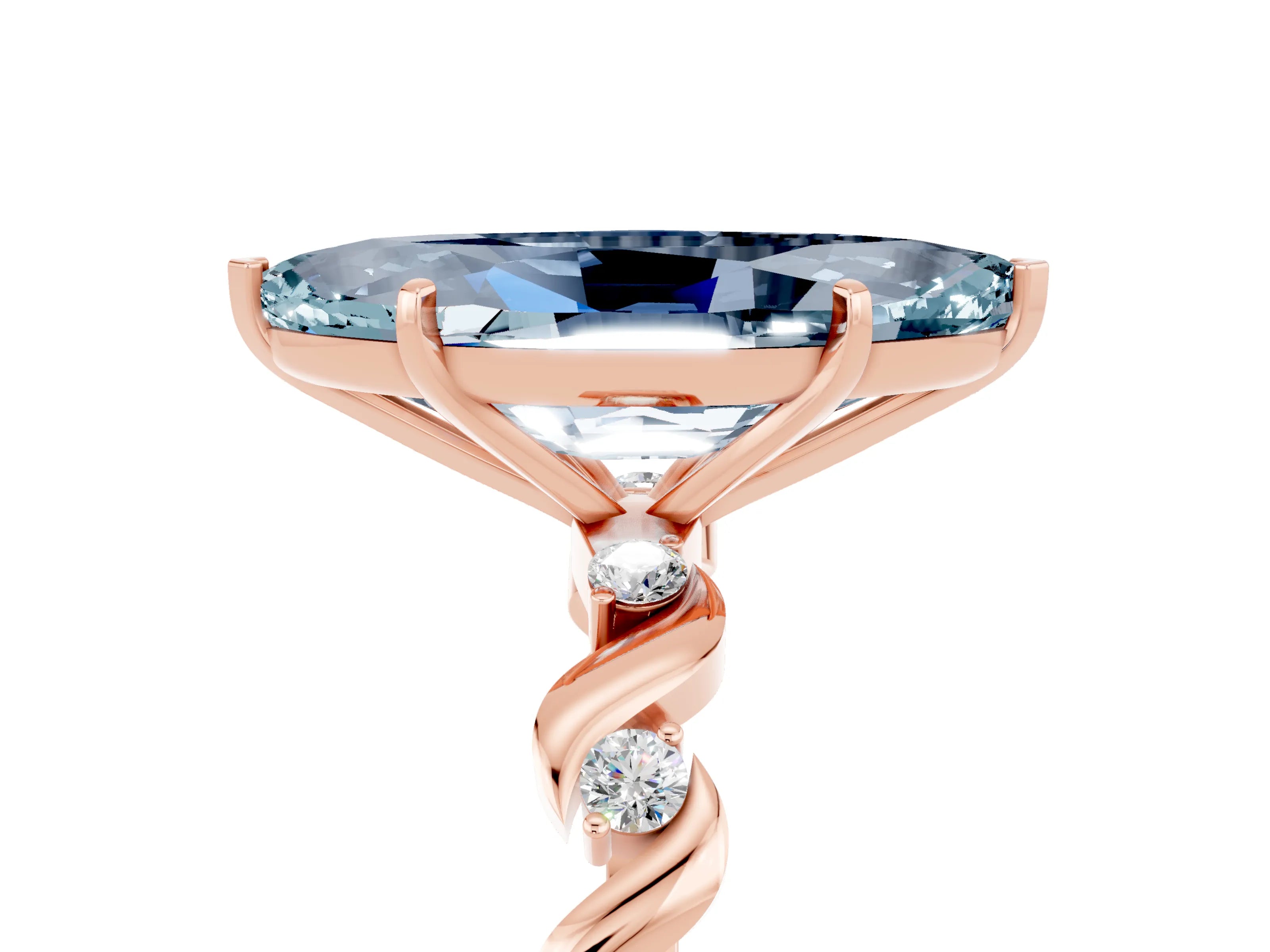 Rose gold Marquise Cut Aquamarine Solitaire Twisted Band with Round  Accents and Prong Setting_17