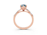 Rose gold Marquise Cut Aquamarine Solitaire with Side Baguettes and Channel Set Band_3