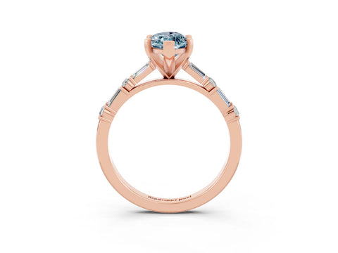 Rose gold Marquise Cut Aquamarine Solitaire with Side Baguettes and Channel Set Band_3