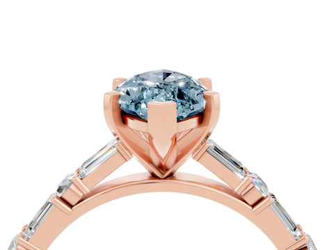 Rose gold Marquise Cut Aquamarine Solitaire with Side Baguettes and Channel Set Band_4